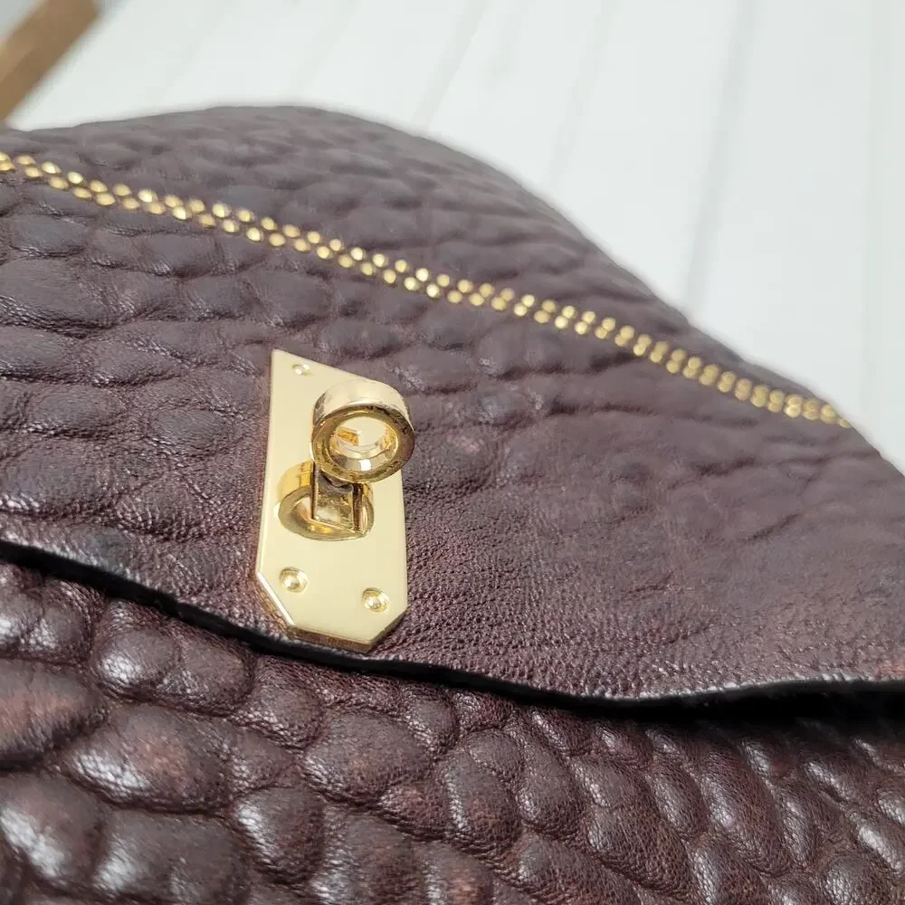 Quyenn Gia brown leather crossbody bag luxury minimalist flap gold studded LA